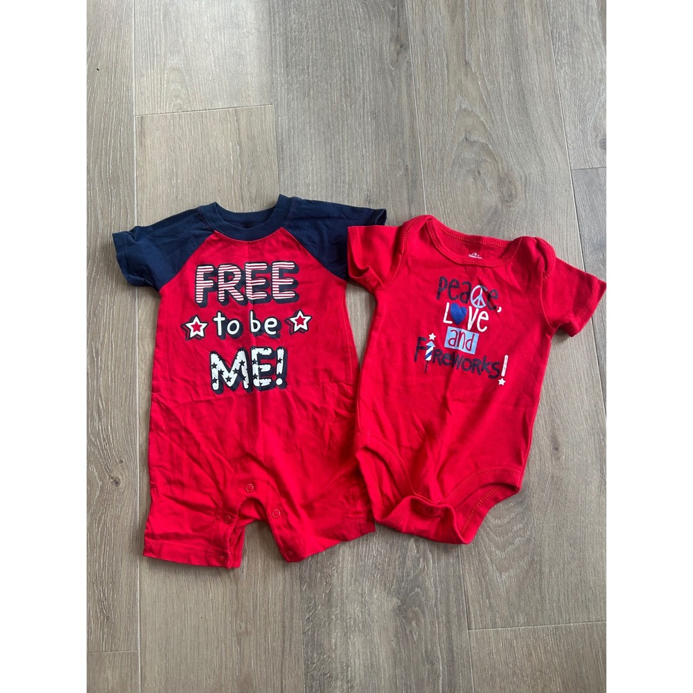 Patriotic Romper & Bodysuit Set Baby 6-9 Months 4th of July 2pc Bundle